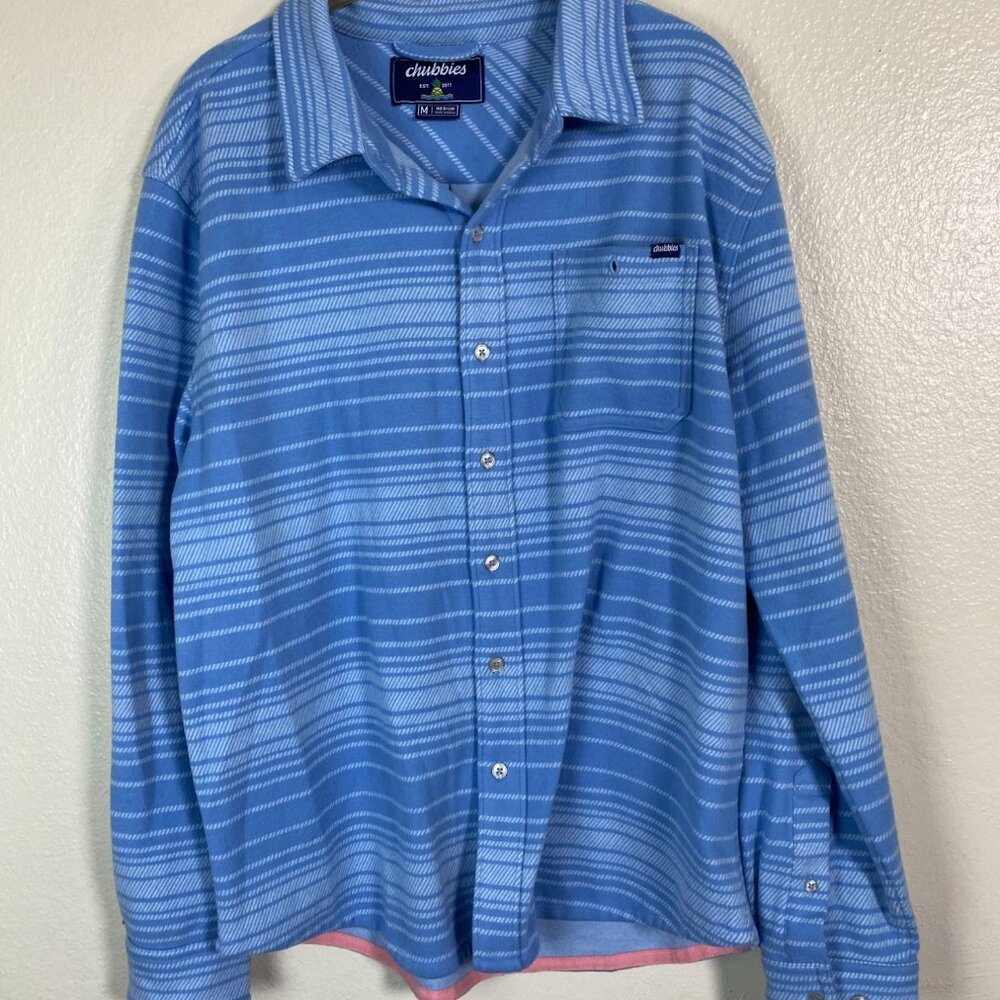 Chubbies Blue‎ Fleece Shirt Jacket Men Size Medium Button Up Long Shacket